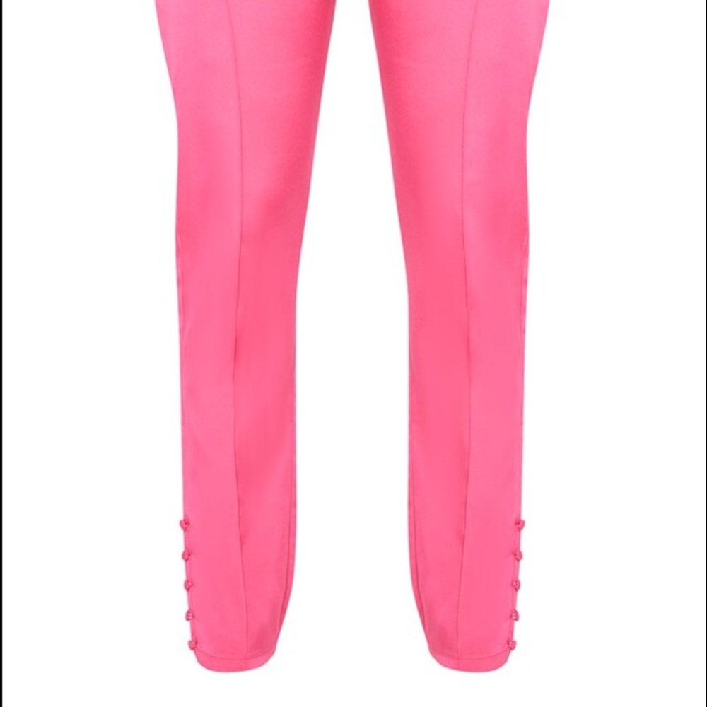 Hot Pink Woven Button Cuff Detail Skinny Pants - Picture 4 of 4